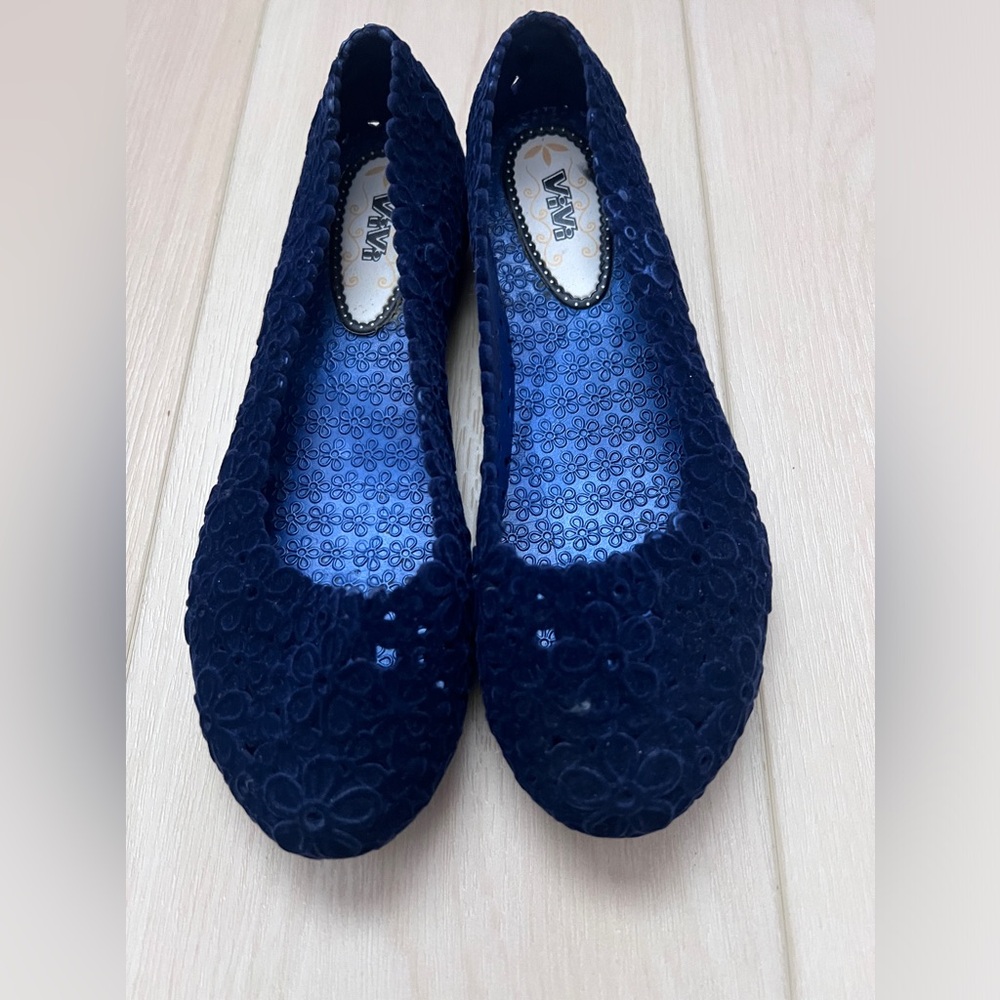Velvet blue flats women size 6